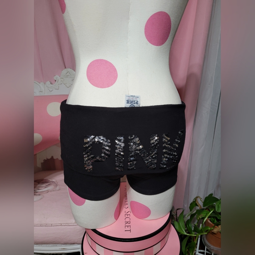 Rare Discontinued PINK BY Victoria's Secret  Black Shorts with Zebra Sequin Logo